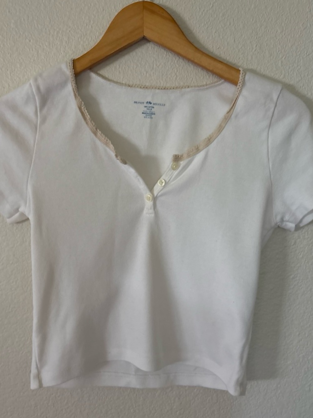 Brandy Melville White Short Sleeve with Cream Lace Trim